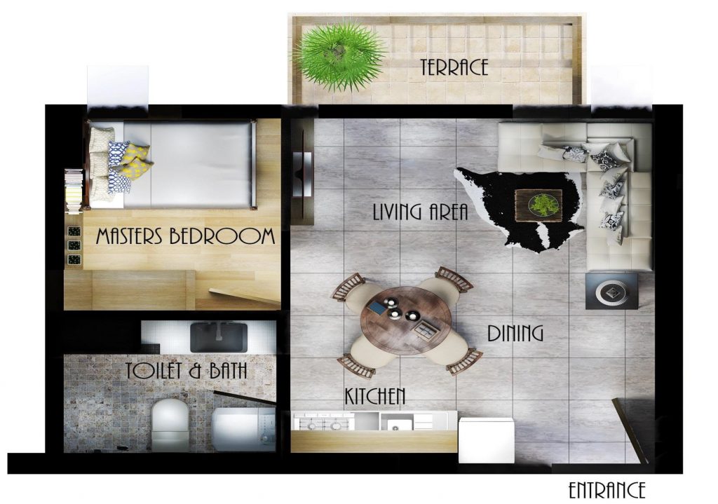Mercedes Residences 1-Bedroom unit Layout