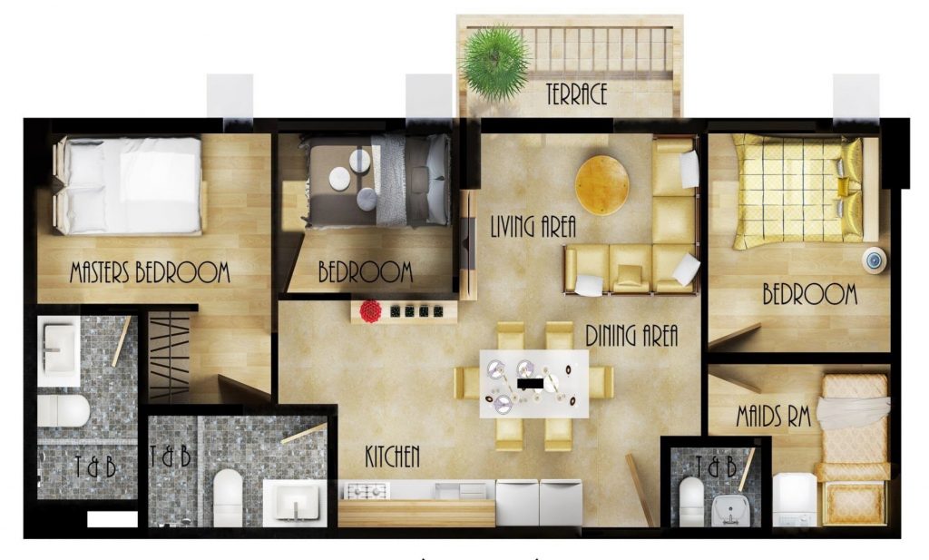 Mercedes Residences 3-Bedroom unit Layout