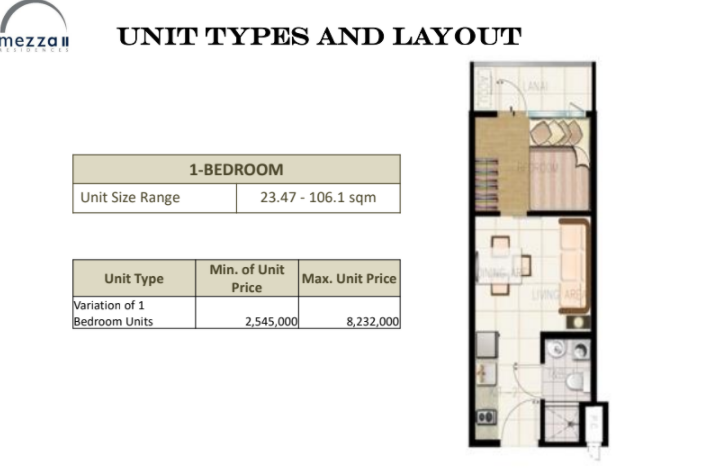 Mezza 2 Residences 1-Bedroom Unit Layout