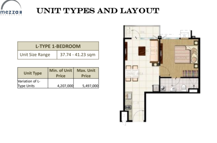 Mezza 2 Residences L Type 1-Bedroom Unit Layout
