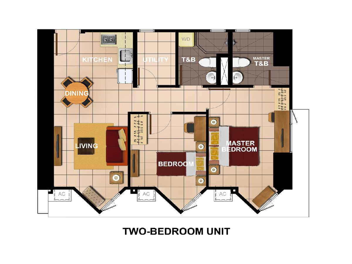Avida Towers Intima 2-Bedroom Unit Layout
