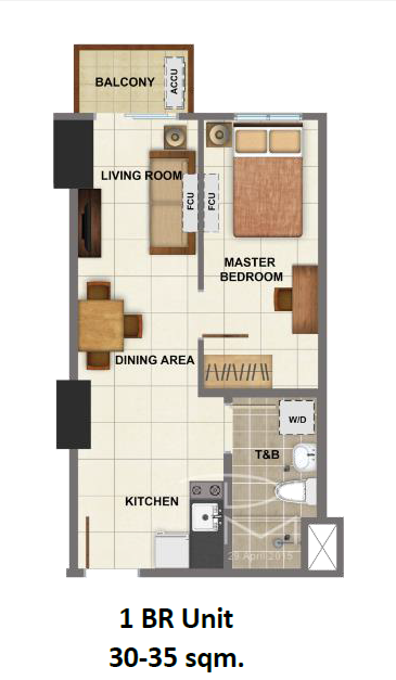Avida Towers Cloverleaf 1-Bedroom Unit Layout