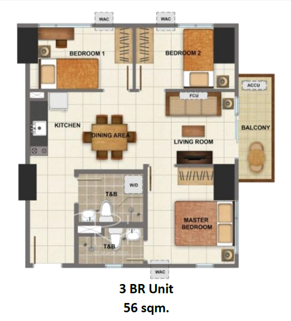 Avida Towers Cloverleaf 3-Bedroom Unit Layout